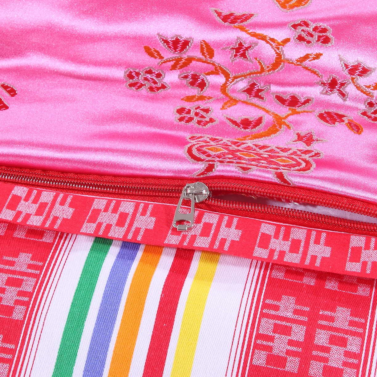 91家纺网 家纺一手货源 找家纺 浩情国际婚庆供货中心 2026新品婚庆结婚绸缎面全棉老粗布经典款被套被单龙凤呈祥百子图大红绿长期供货 龙凤呈祥-绸缎被套 -浅粉