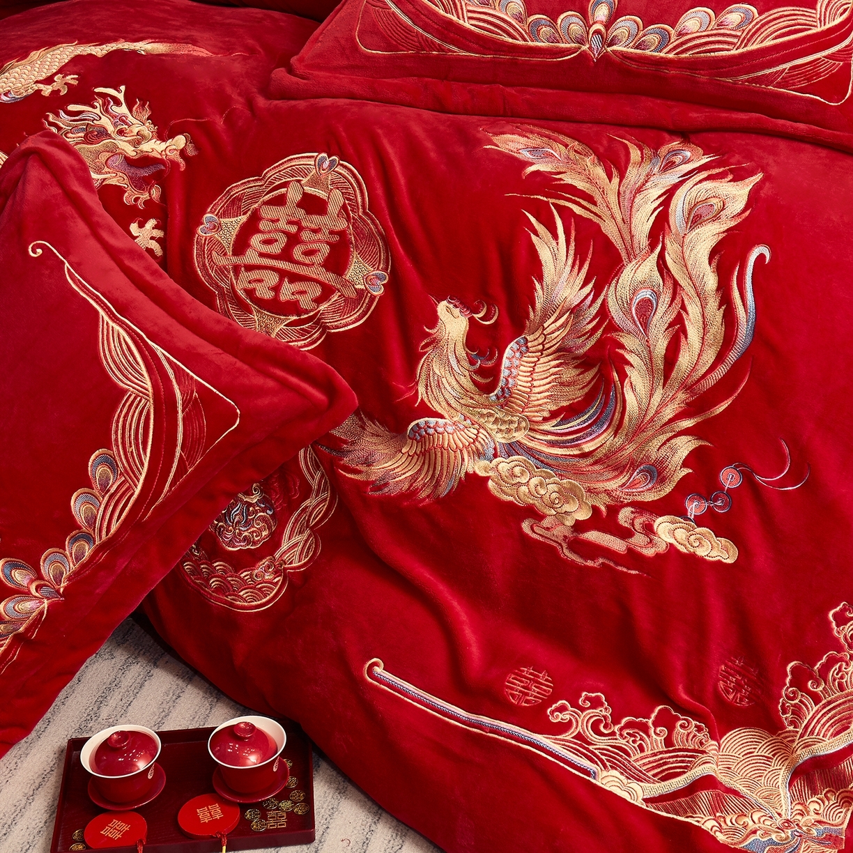 91家纺网 家纺一手货源 找家纺 （总）浩情国际婚庆供货中心 2026新品婚庆加厚全消光牛奶绒四件套系列