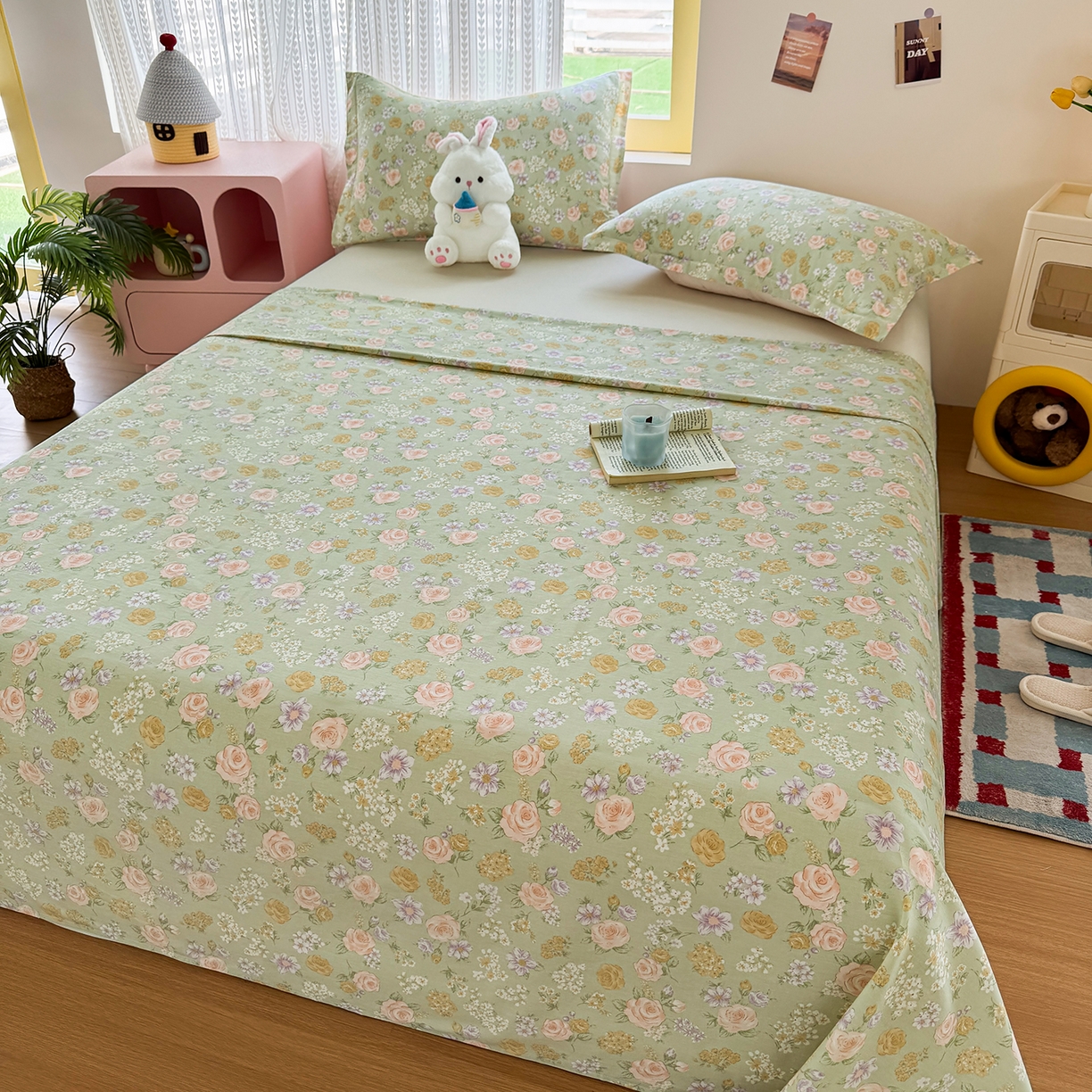 尚帛 2026新款全棉时尚印花单床单 艾米丽-绿