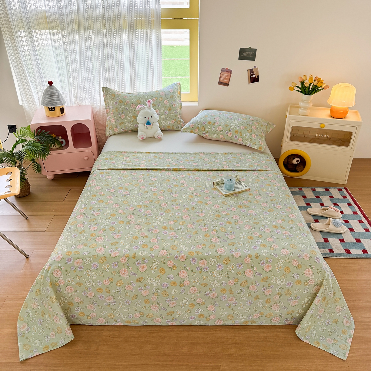 91家纺网 家纺一手货源 找家纺 尚帛 2026新款全棉时尚印花单床单 艾米丽-绿