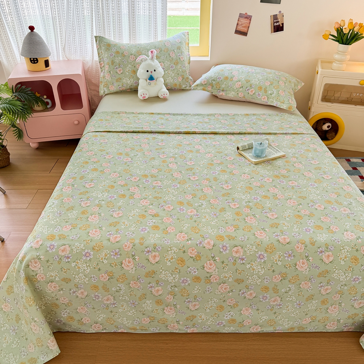 91家纺网 家纺一手货源 找家纺 尚帛 2026新款全棉时尚印花单床单 艾米丽-绿