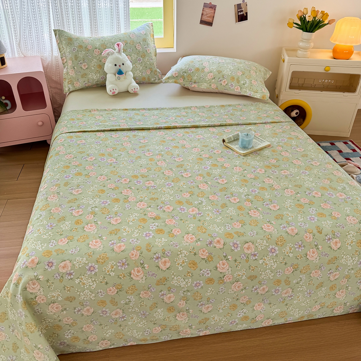 91家纺网 家纺一手货源 找家纺 尚帛 2026新款全棉时尚印花单床单 艾米丽-绿