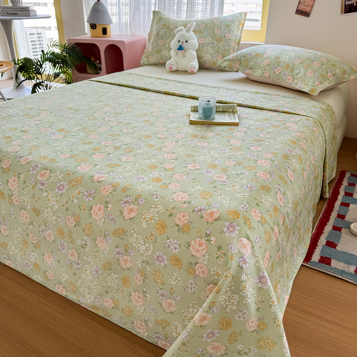 91家纺网 家纺一手货源 找家纺 尚帛 2026新款全棉时尚印花单床单 艾米丽-绿