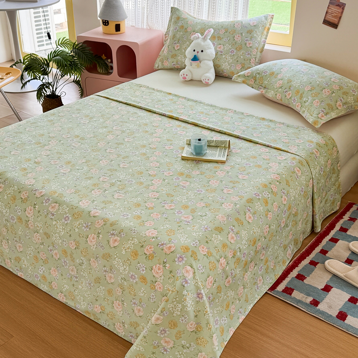 91家纺网 家纺一手货源 找家纺 尚帛 2026新款全棉时尚印花单床单 艾米丽-绿