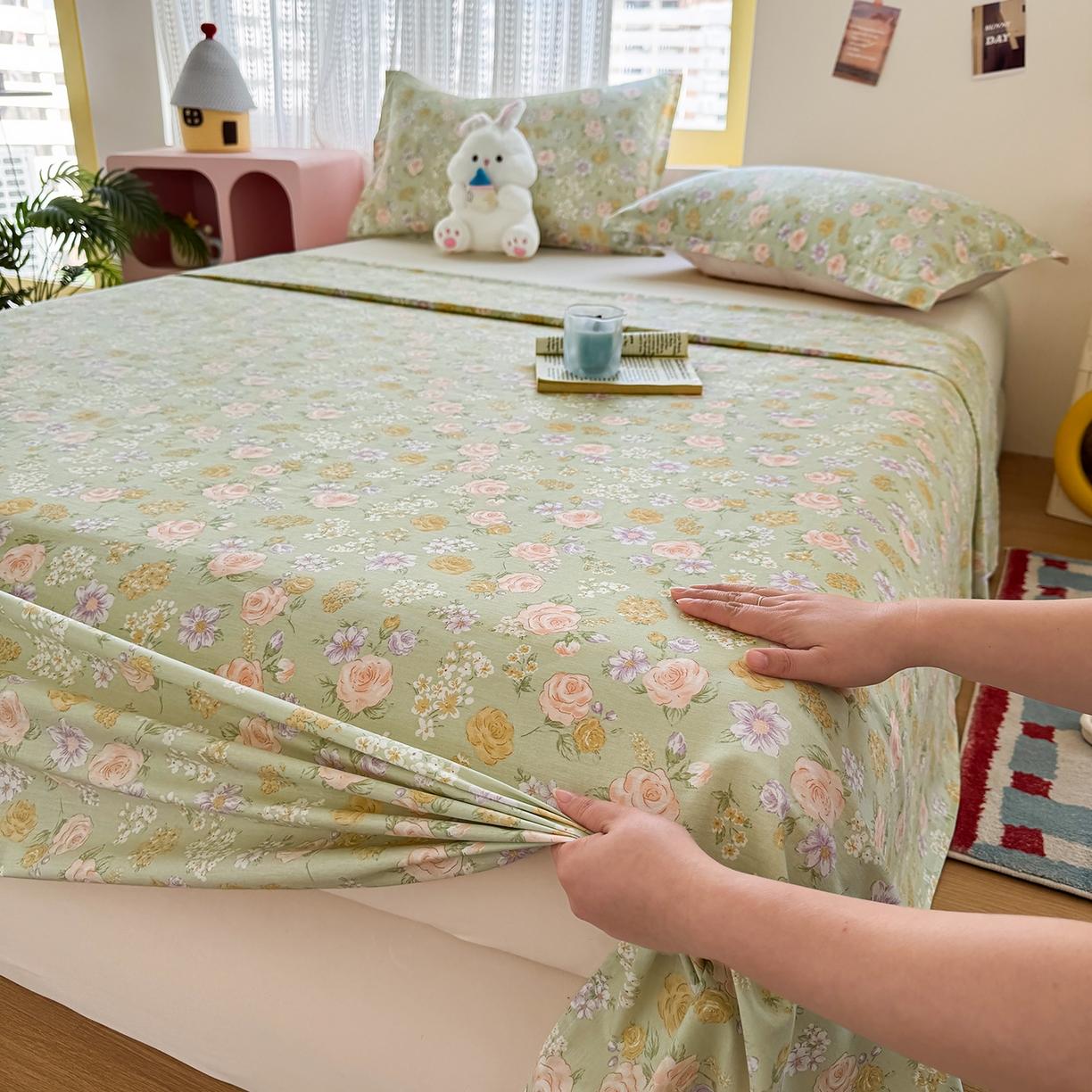 91家纺网 家纺一手货源 找家纺 尚帛 2026新款全棉时尚印花单床单 艾米丽-绿