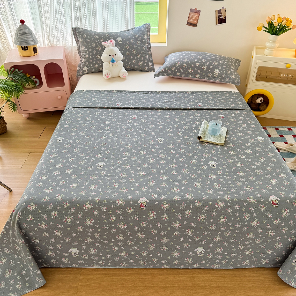 91家纺网 家纺一手货源 找家纺 尚帛 2026新款全棉时尚印花单床单 花间采趣-咖