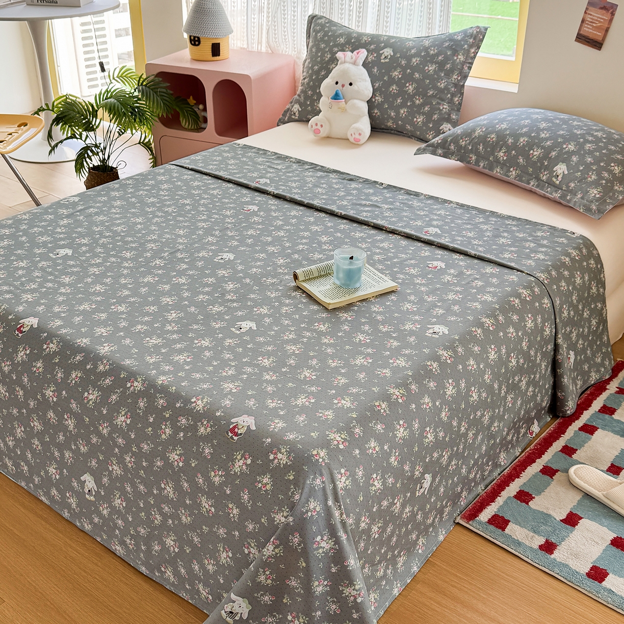 91家纺网 家纺一手货源 找家纺 尚帛 2026新款全棉时尚印花单床单 花间采趣-咖