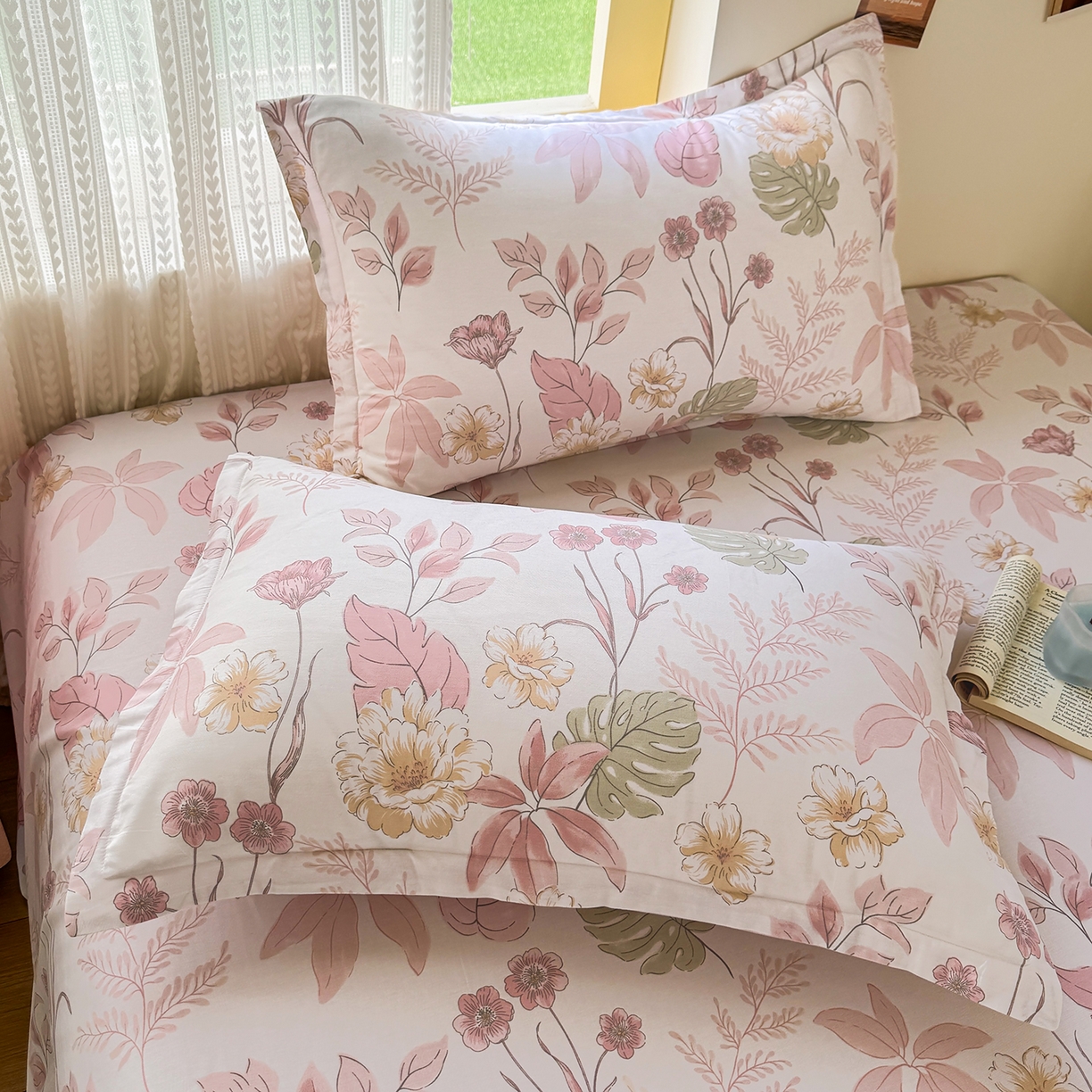 91家纺网 家纺一手货源 找家纺 尚帛 2026新款全棉时尚印花单床单 叶柔粉