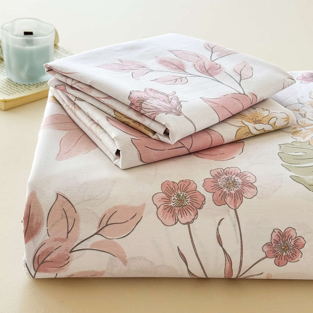 91家纺网 家纺一手货源 找家纺 尚帛 2026新款全棉时尚印花单床单 叶柔粉