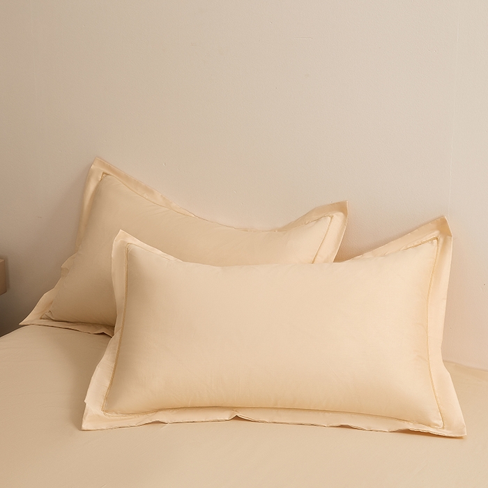 名优家纺 2026新款60S13374高支密全棉印花纯色单枕套 可可棕+奶黄