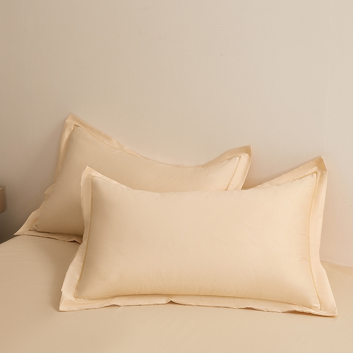 名优家纺 2026新款60S13374高支密全棉印花纯色单枕套 莫奈绿+奶黄