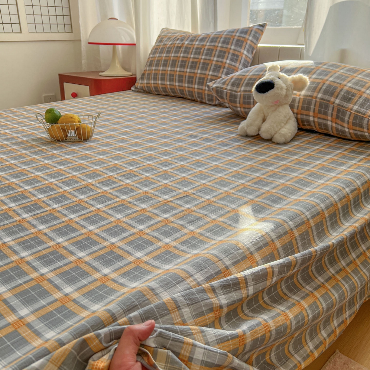 91家纺网 家纺一手货源 找家纺 思诺羽床笠 2026新款云感双层纱床单系列 布莱格-黄