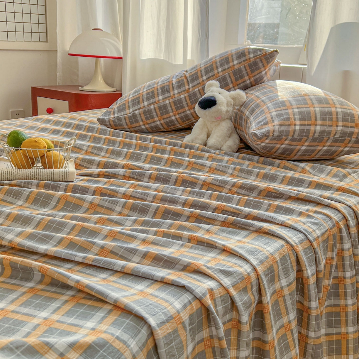 91家纺网 家纺一手货源 找家纺 思诺羽床笠 2026新款云感双层纱床单系列 布莱格-黄