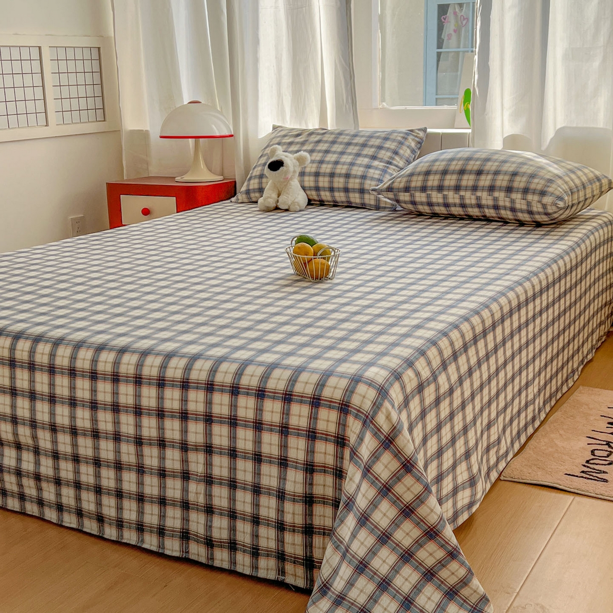 91家纺网 家纺一手货源 找家纺 思诺羽床笠 2026新款云感双层纱床单系列 布莱格-蓝