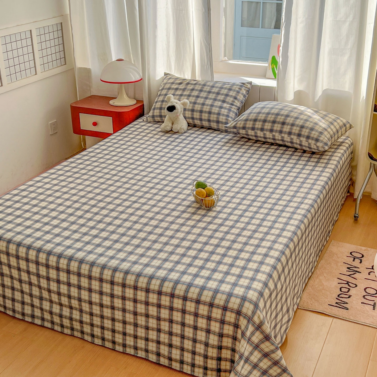 91家纺网 家纺一手货源 找家纺 思诺羽床笠 2026新款云感双层纱床单系列 布莱格-蓝