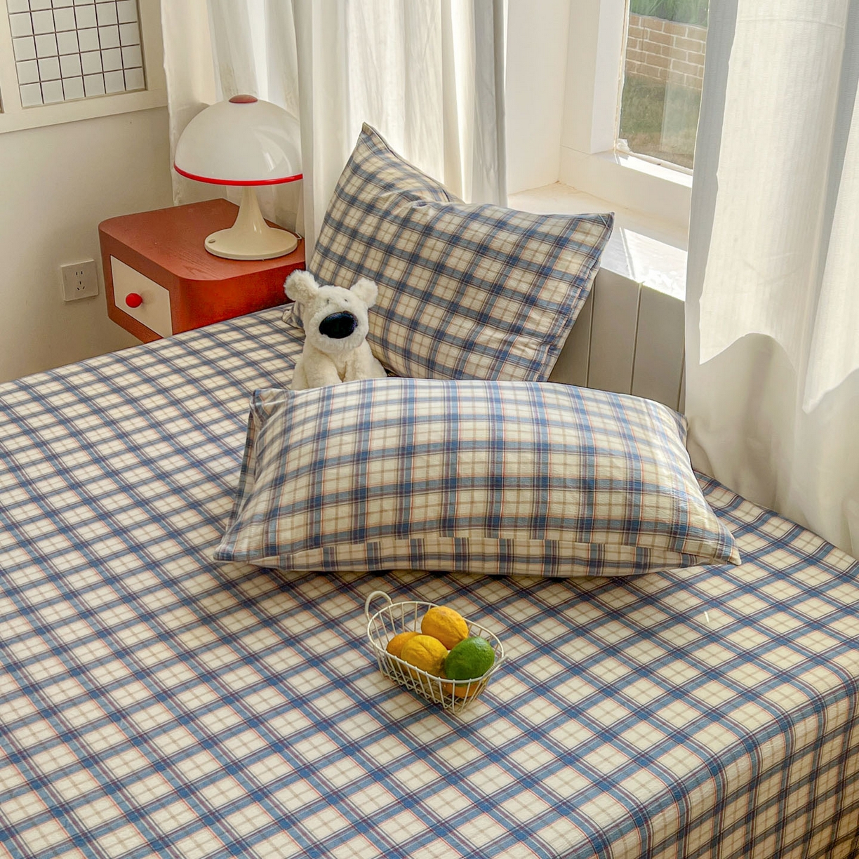 91家纺网 家纺一手货源 找家纺 思诺羽床笠 2026新款云感双层纱床单系列 布莱格-蓝