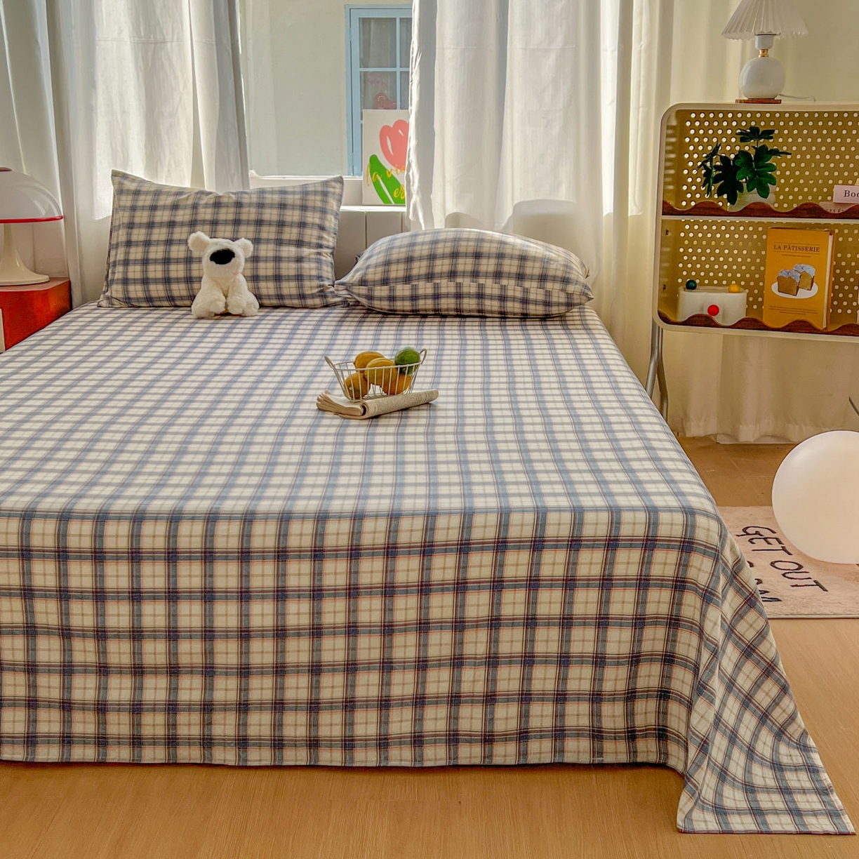 91家纺网 家纺一手货源 找家纺 思诺羽床笠 2026新款云感双层纱床单系列 布莱格-蓝