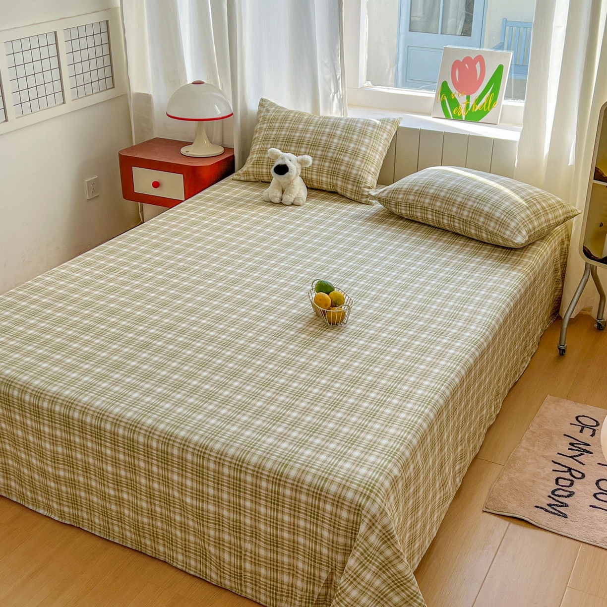 91家纺网 家纺一手货源 找家纺 思诺羽床笠 2026新款云感双层纱床单系列 布莱格-绿