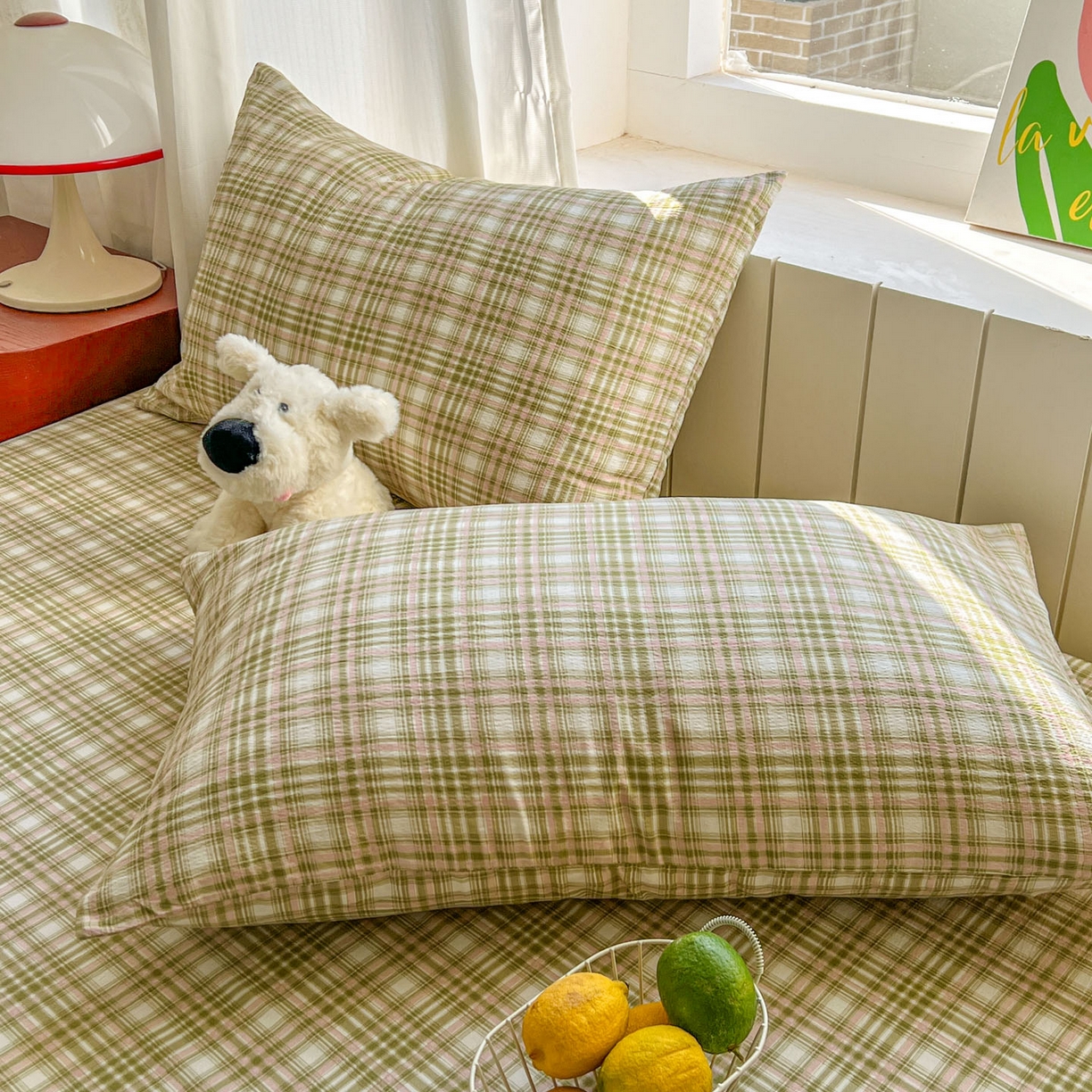 91家纺网 家纺一手货源 找家纺 思诺羽床笠 2026新款云感双层纱床单系列 布莱格-绿