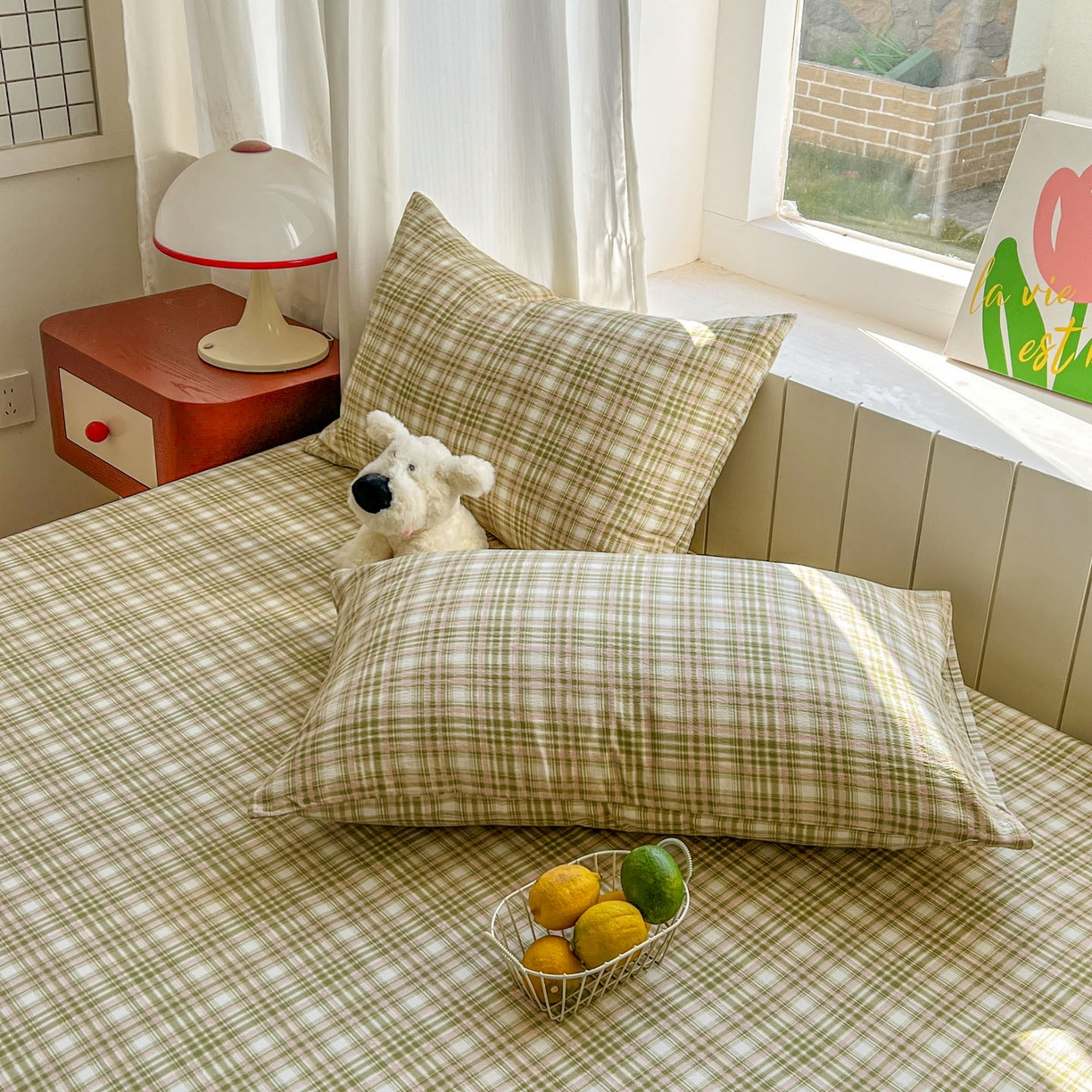 91家纺网 家纺一手货源 找家纺 思诺羽床笠 2026新款云感双层纱床单系列 布莱格-绿