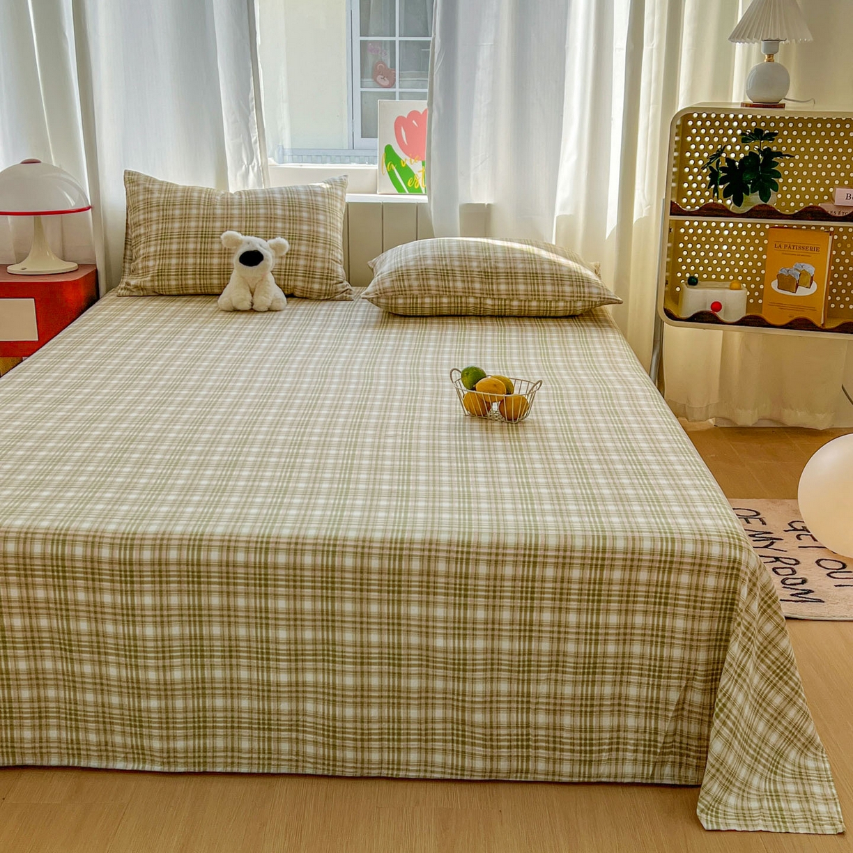 91家纺网 家纺一手货源 找家纺 思诺羽床笠 2026新款云感双层纱床单系列 布莱格-绿