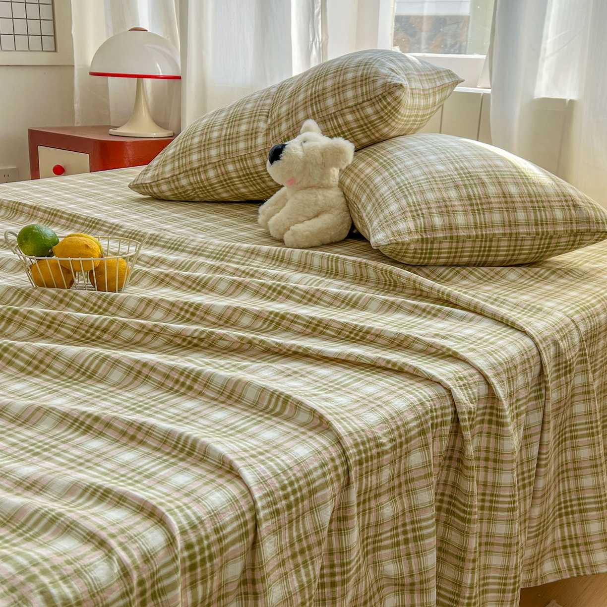 91家纺网 家纺一手货源 找家纺 思诺羽床笠 2026新款云感双层纱床单系列 布莱格-绿