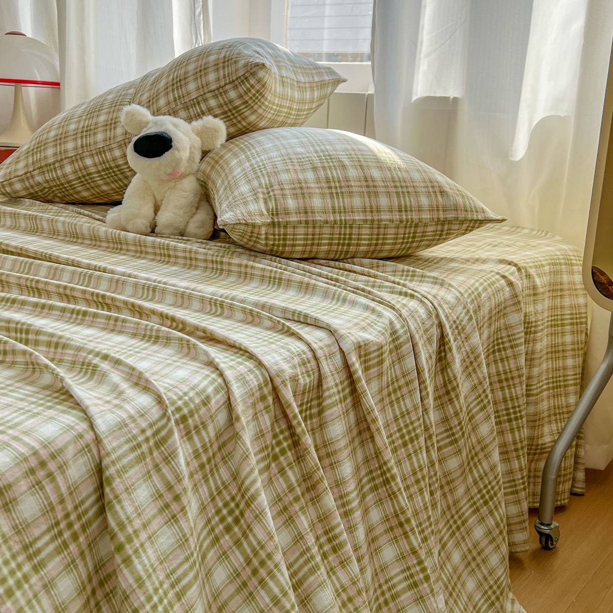 91家纺网 家纺一手货源 找家纺 思诺羽床笠 2026新款云感双层纱床单系列 布莱格-绿