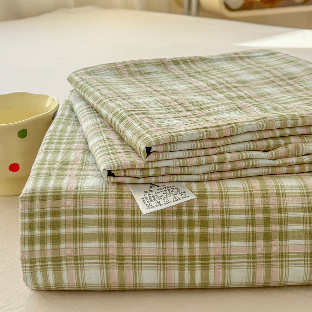 91家纺网 家纺一手货源 找家纺 思诺羽床笠 2026新款云感双层纱床单系列 布莱格-绿