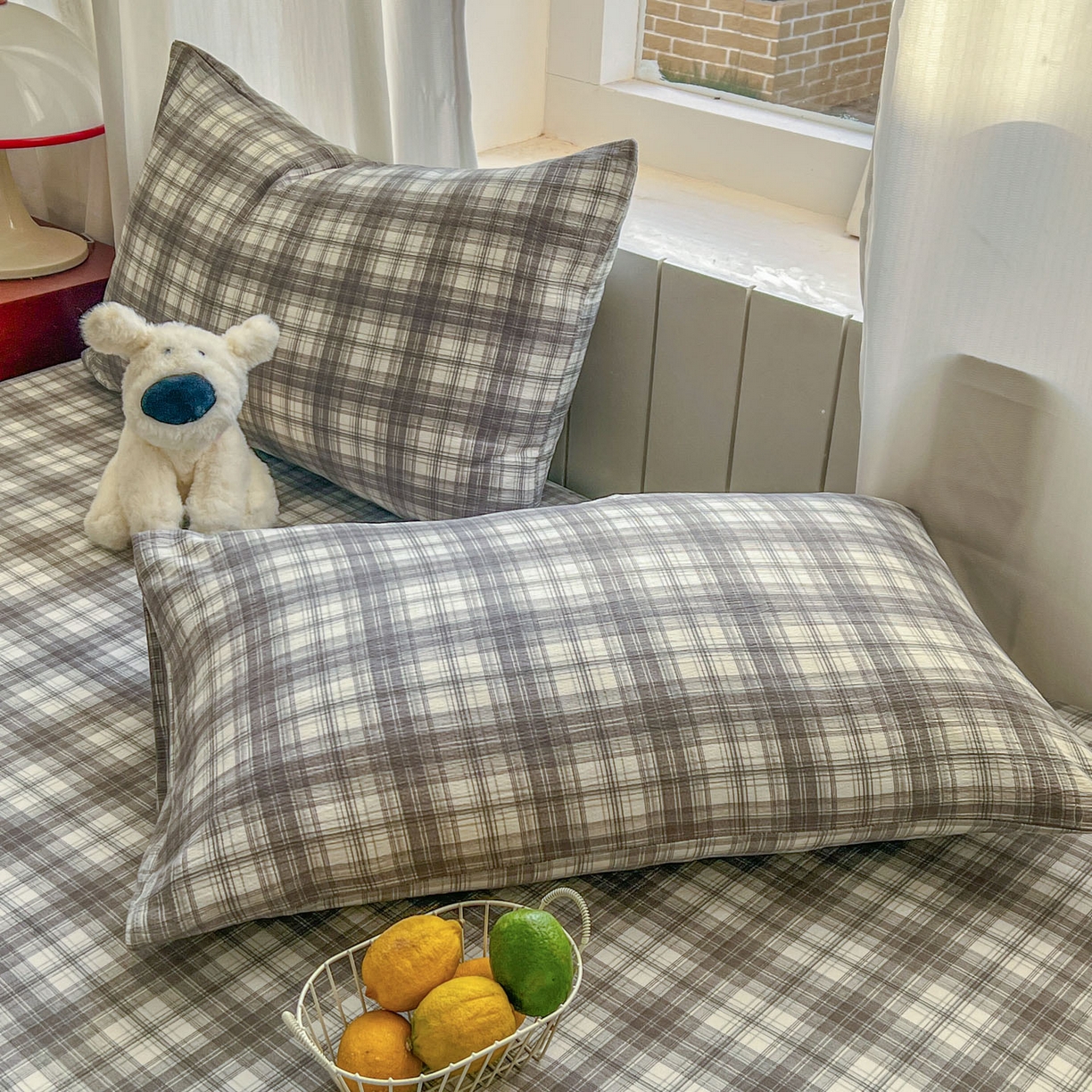 91家纺网 家纺一手货源 找家纺 思诺羽床笠 2026新款云感双层纱床单系列 灰格调