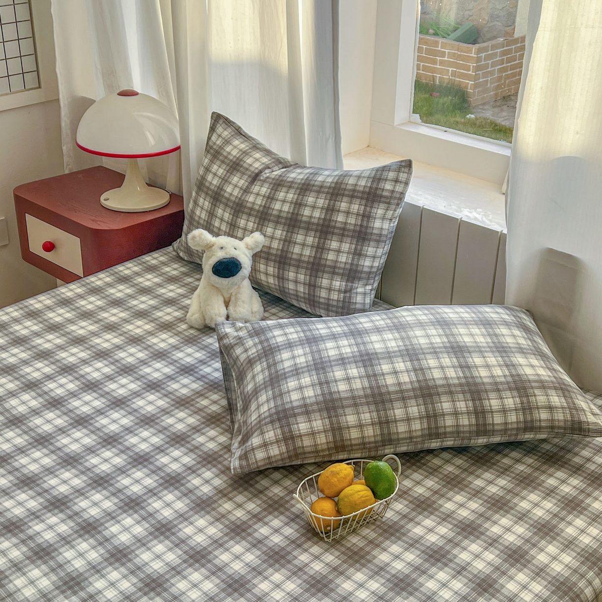 91家纺网 家纺一手货源 找家纺 思诺羽床笠 2026新款云感双层纱床单系列 灰格调