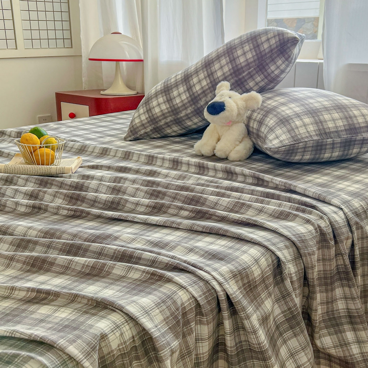 91家纺网 家纺一手货源 找家纺 思诺羽床笠 2026新款云感双层纱床单系列 灰格调