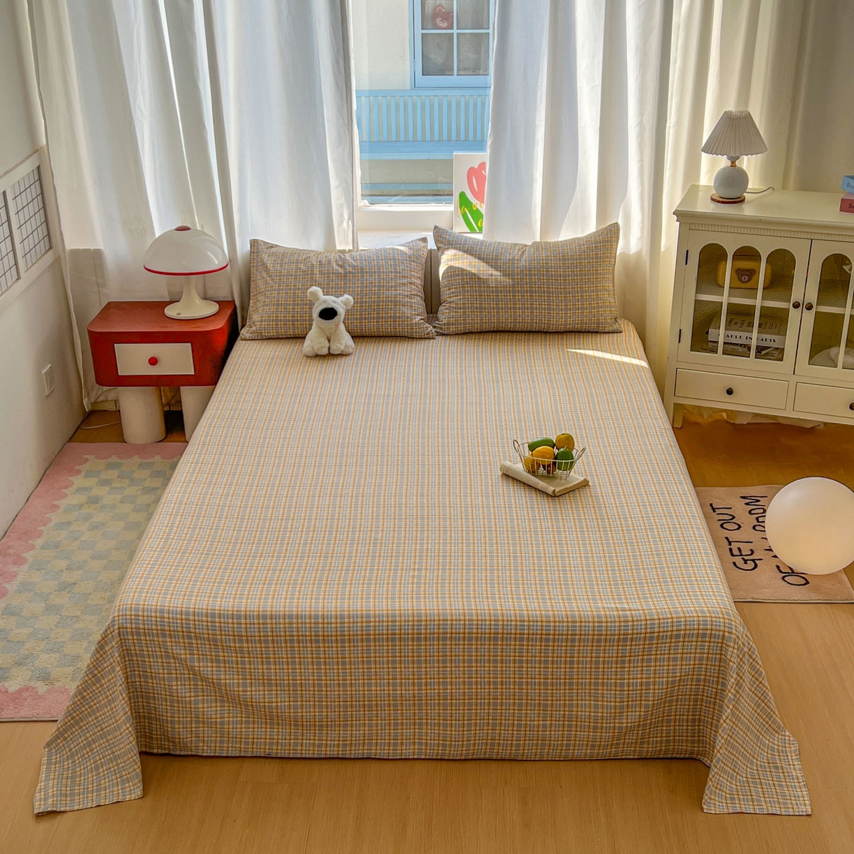 思诺羽床笠 2026新款云感双层纱床单系列 简约格