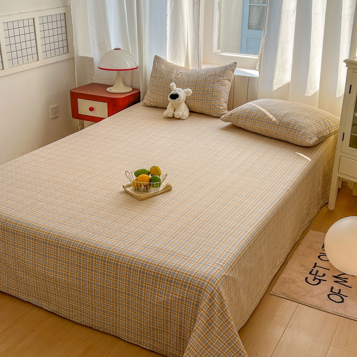 91家纺网 家纺一手货源 找家纺 思诺羽床笠 2026新款云感双层纱床单系列 简约格