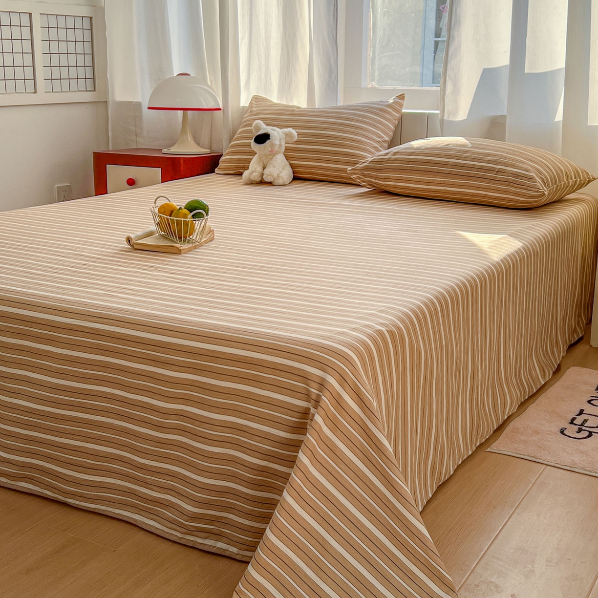 91家纺网 家纺一手货源 找家纺 思诺羽床笠 2026新款云感双层纱床单系列 流年-橙