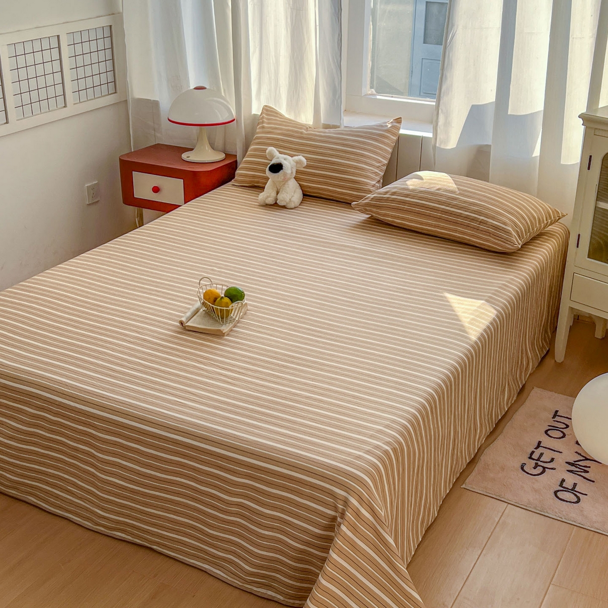 91家纺网 家纺一手货源 找家纺 思诺羽床笠 2026新款云感双层纱床单系列 流年-橙