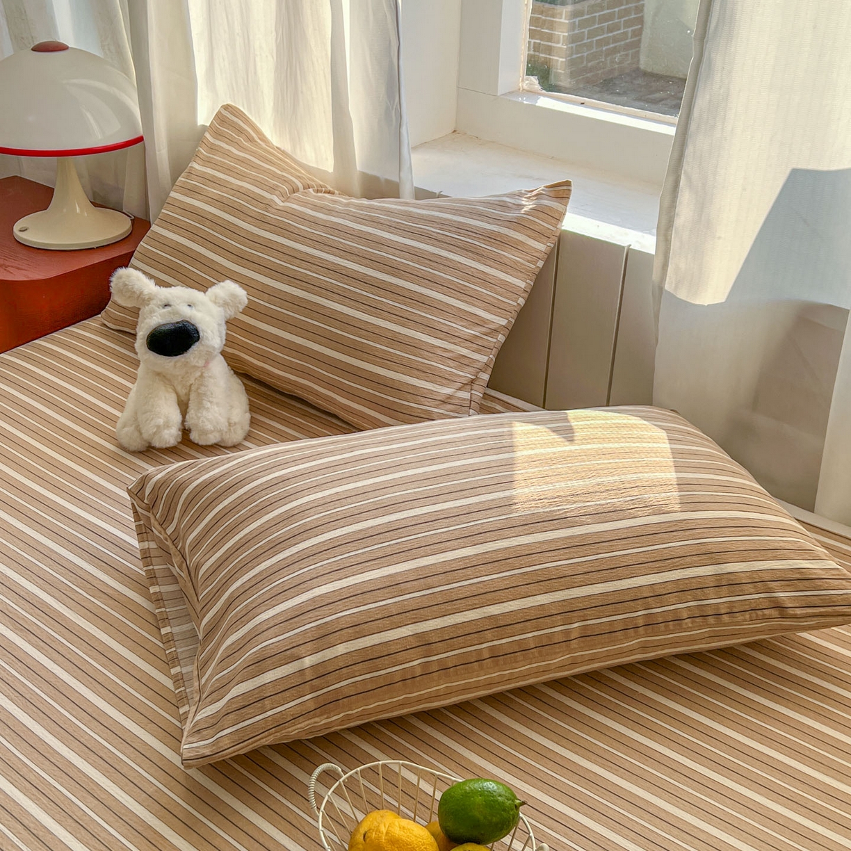 91家纺网 家纺一手货源 找家纺 思诺羽床笠 2026新款云感双层纱床单系列 流年-橙