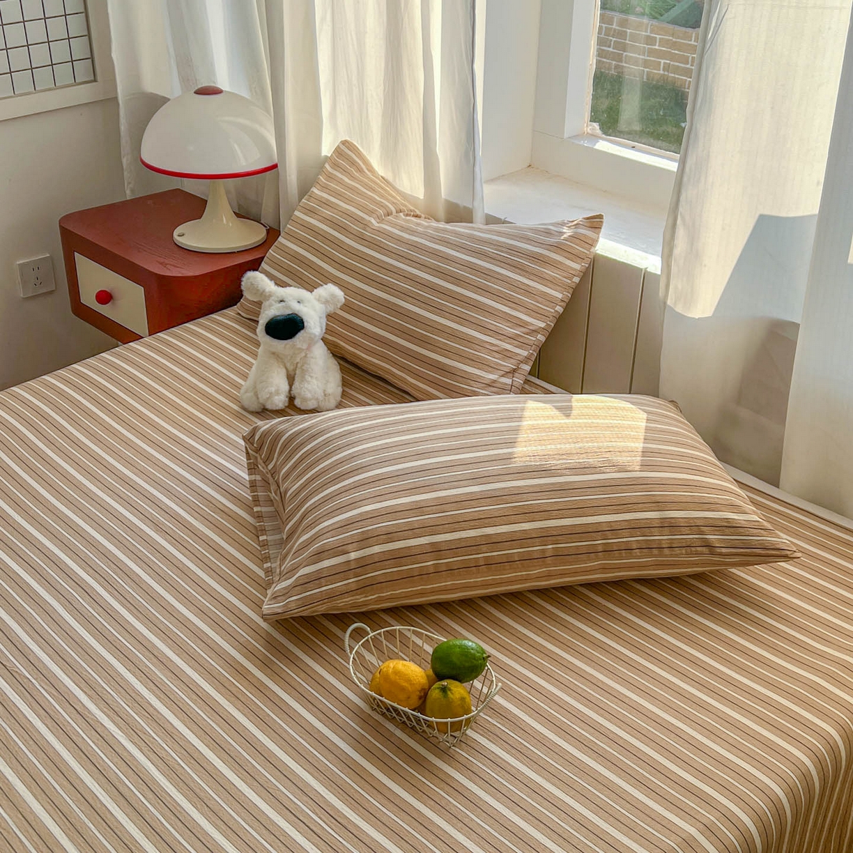 91家纺网 家纺一手货源 找家纺 思诺羽床笠 2026新款云感双层纱床单系列 流年-橙