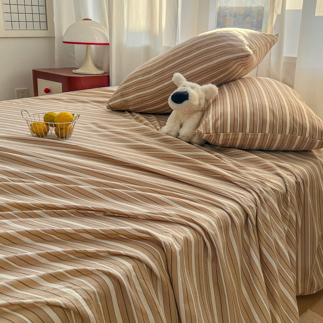 91家纺网 家纺一手货源 找家纺 思诺羽床笠 2026新款云感双层纱床单系列 流年-橙