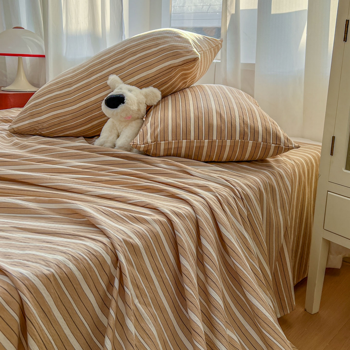 91家纺网 家纺一手货源 找家纺 思诺羽床笠 2026新款云感双层纱床单系列 流年-橙