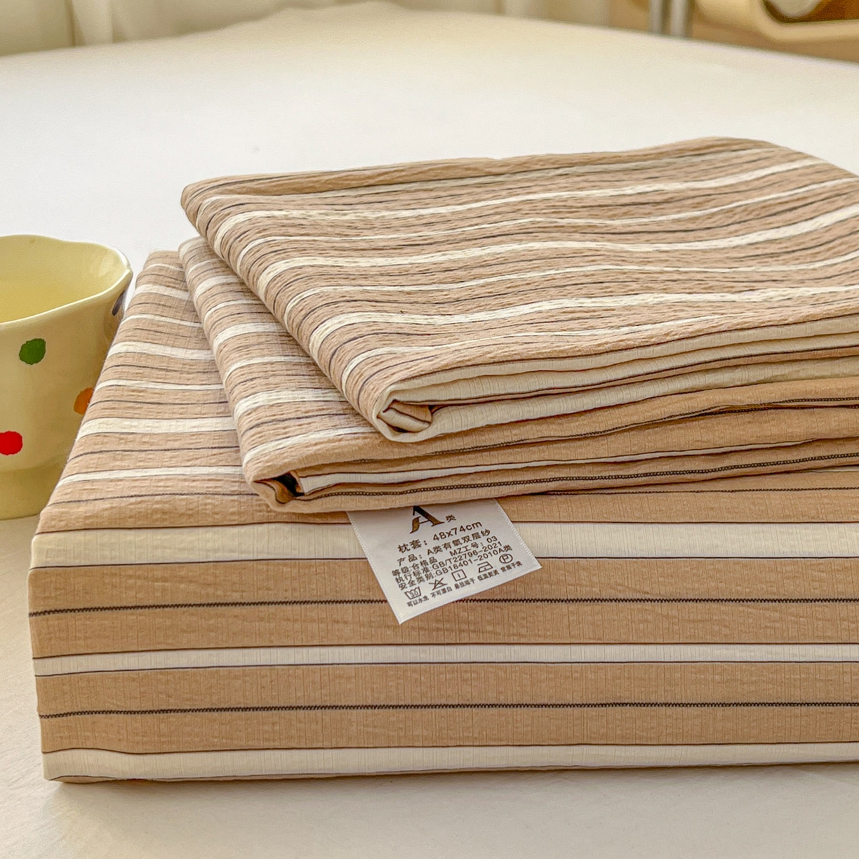 91家纺网 家纺一手货源 找家纺 思诺羽床笠 2026新款云感双层纱床单系列 流年-橙