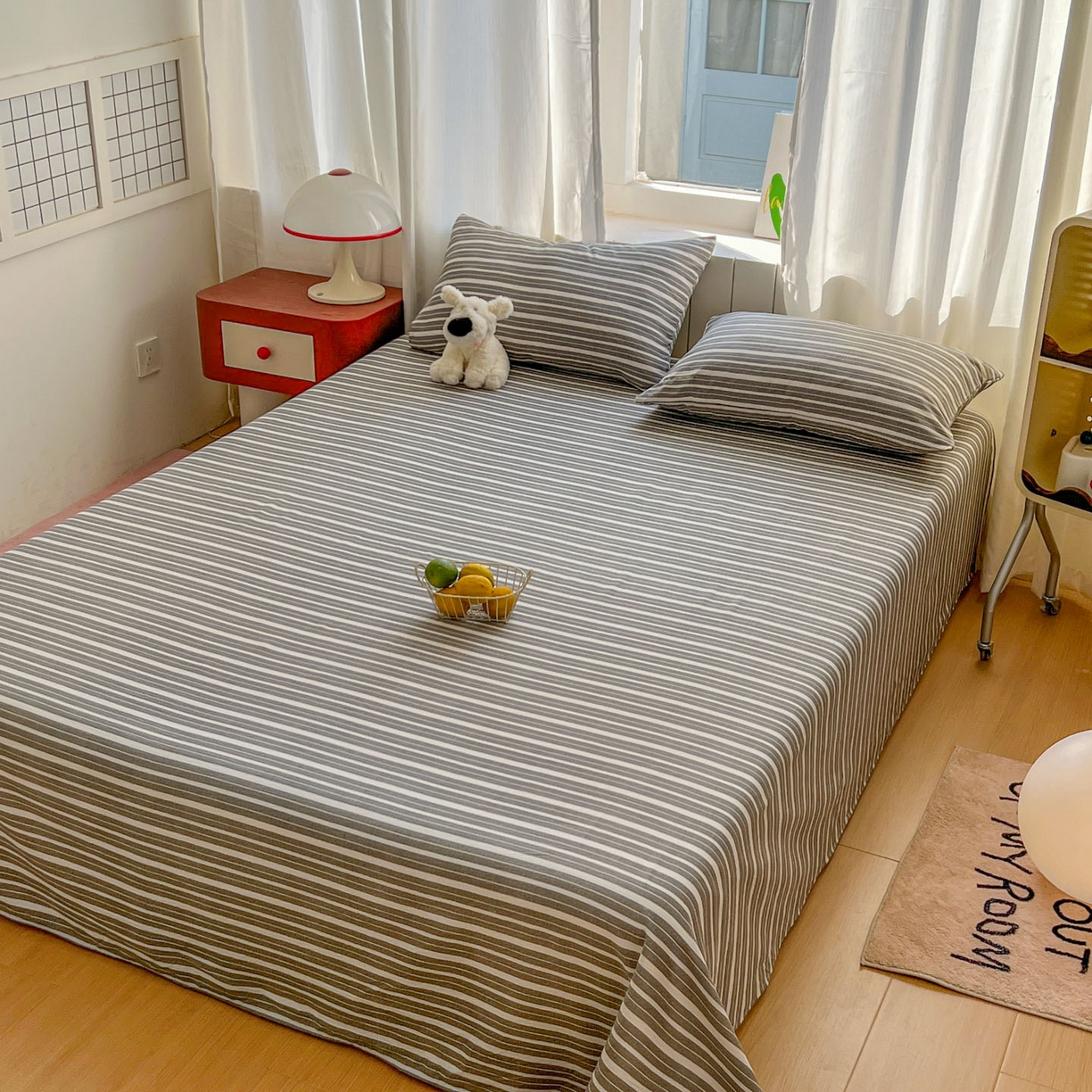 91家纺网 家纺一手货源 找家纺 思诺羽床笠 2026新款云感双层纱床单系列 流年-黑白