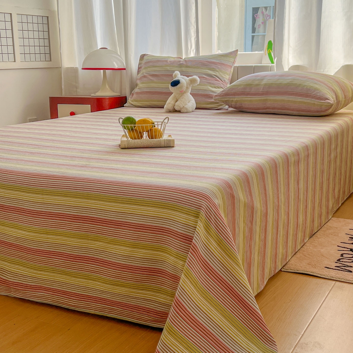 91家纺网 家纺一手货源 找家纺 思诺羽床笠 2026新款云感双层纱床单系列 流年-黄