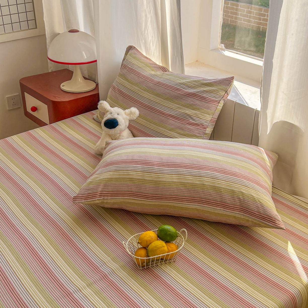 91家纺网 家纺一手货源 找家纺 思诺羽床笠 2026新款云感双层纱床单系列 流年-黄