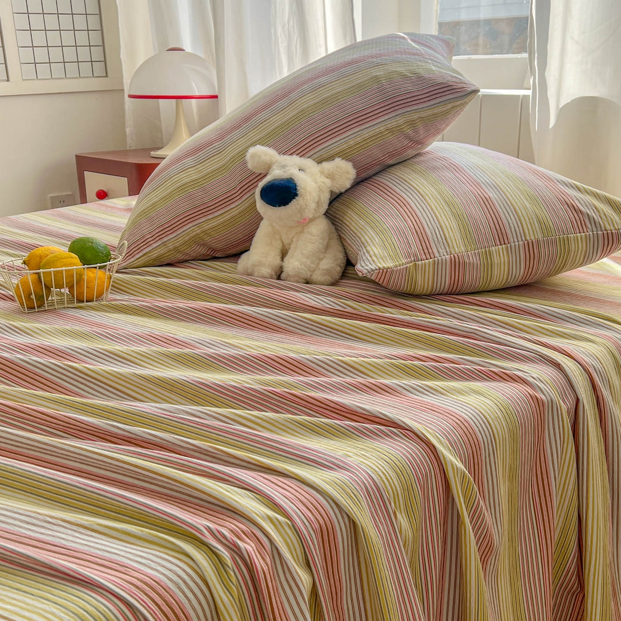 91家纺网 家纺一手货源 找家纺 思诺羽床笠 2026新款云感双层纱床单系列 流年-黄