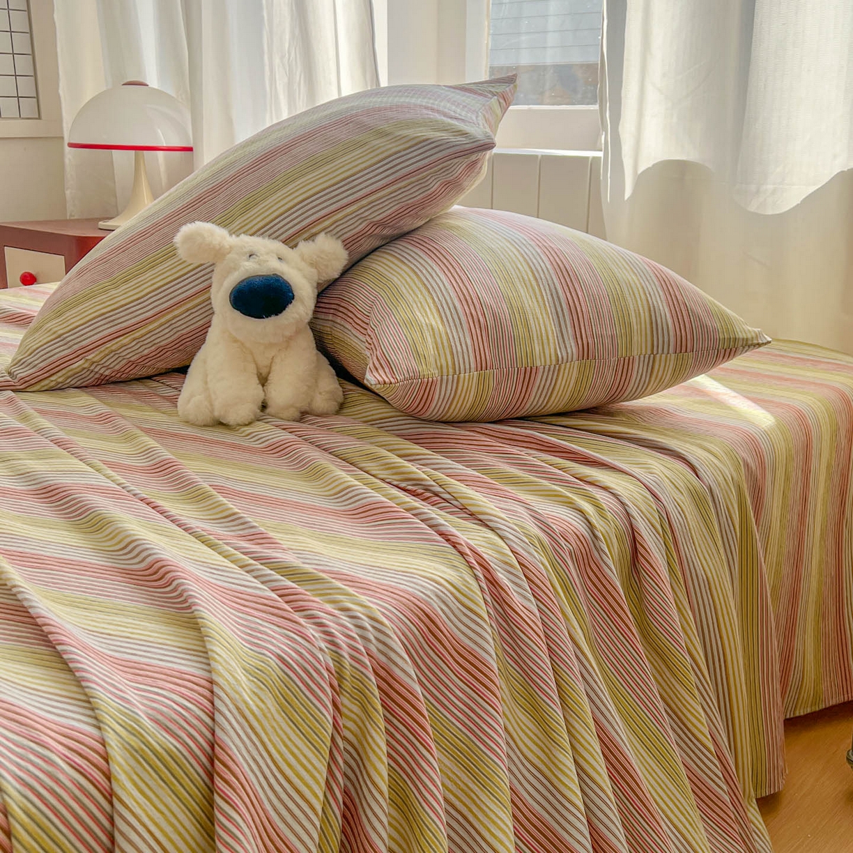 91家纺网 家纺一手货源 找家纺 思诺羽床笠 2026新款云感双层纱床单系列 流年-黄