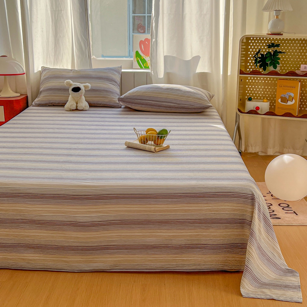 91家纺网 家纺一手货源 找家纺 思诺羽床笠 2026新款云感双层纱床单系列 流年-咖