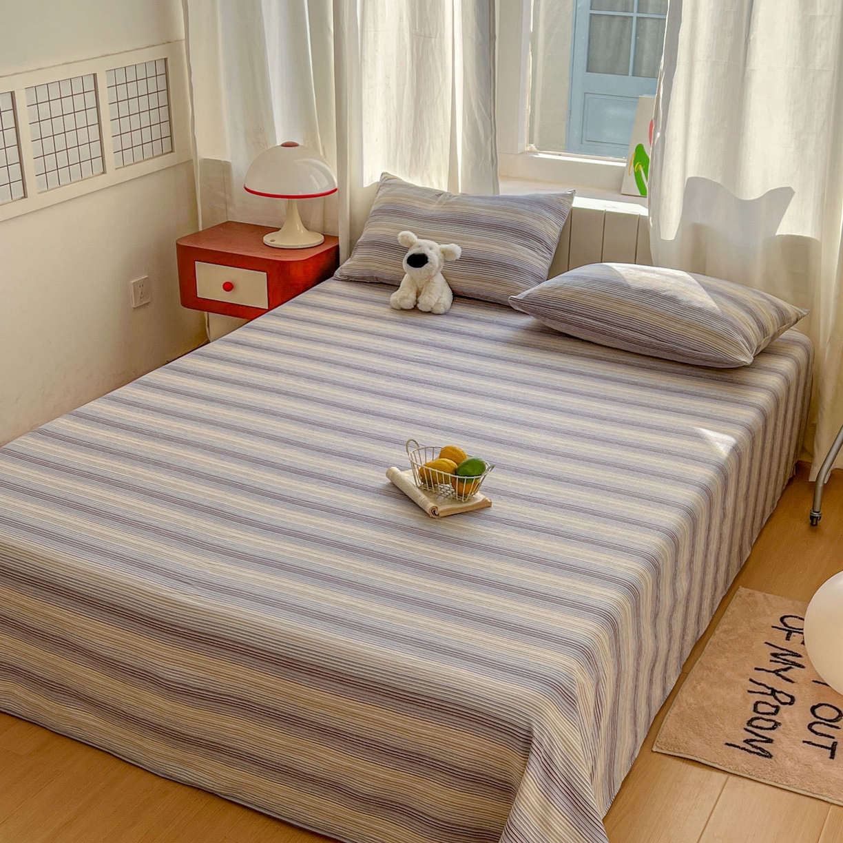 91家纺网 家纺一手货源 找家纺 思诺羽床笠 2026新款云感双层纱床单系列 流年-咖