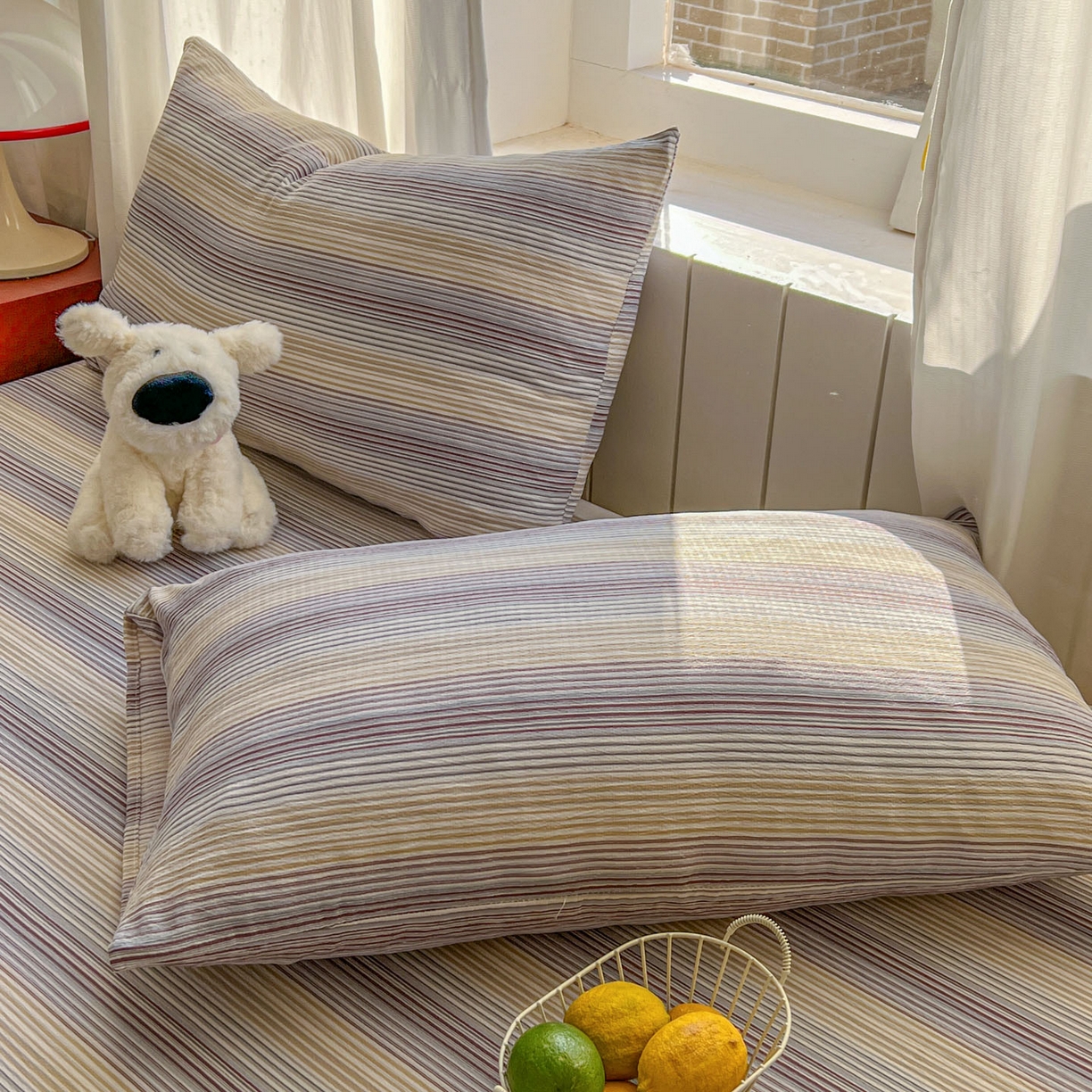 91家纺网 家纺一手货源 找家纺 思诺羽床笠 2026新款云感双层纱床单系列 流年-咖