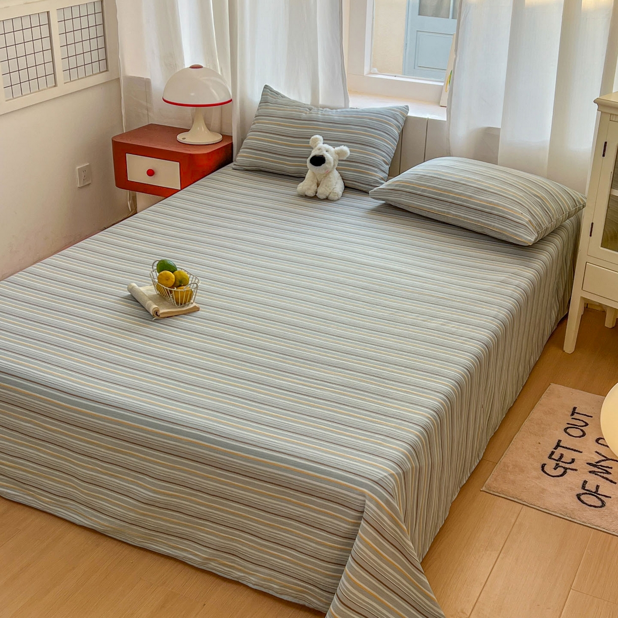 91家纺网 家纺一手货源 找家纺 思诺羽床笠 2026新款云感双层纱床单系列 流年-蓝