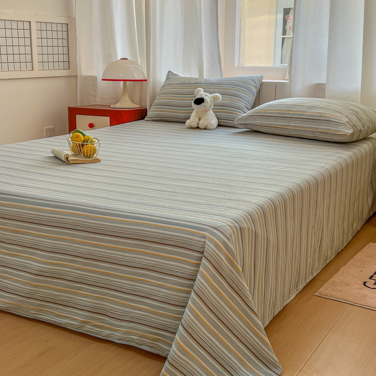 91家纺网 家纺一手货源 找家纺 思诺羽床笠 2026新款云感双层纱床单系列 流年-蓝